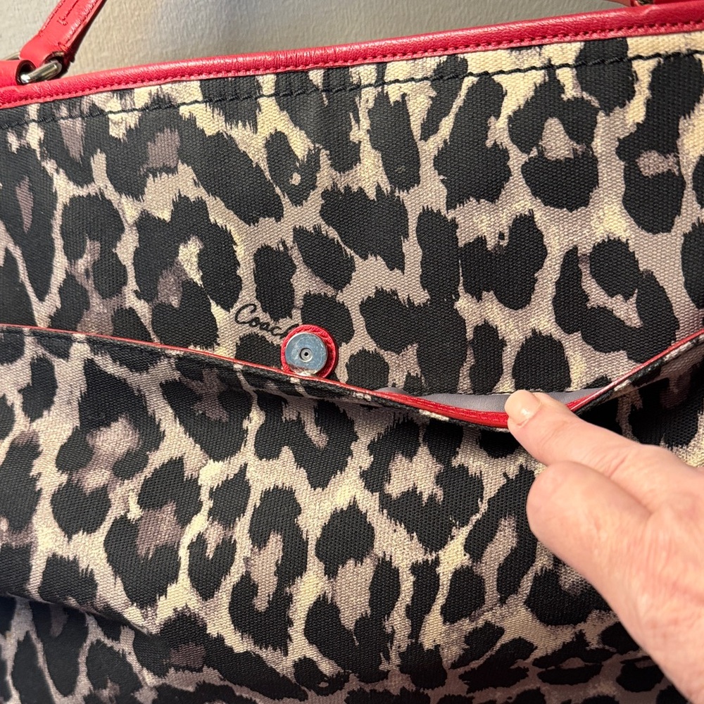 Coach Leopard Print Tote with Red Leather Trim - Picture 4 of 14